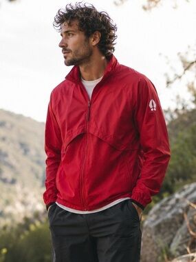 Bearded Goat Packable Windbreaker Jacket Men’s Medium Red Lightweight Outdoor